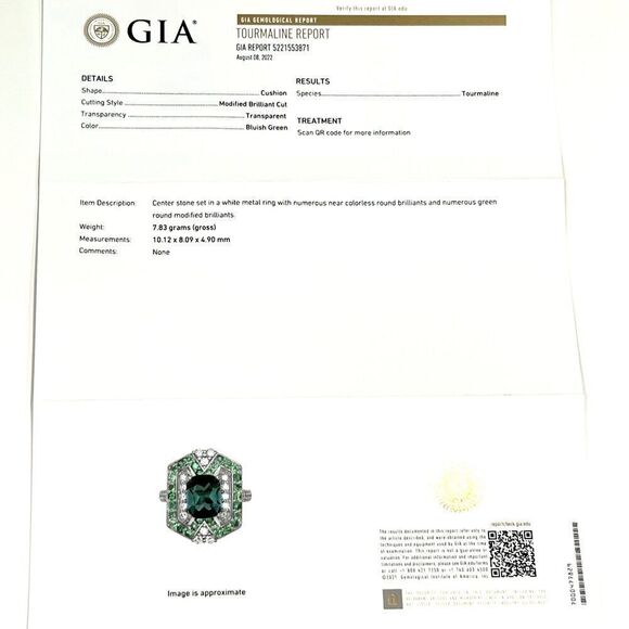 Tourmaline Tsavorite Diamond Ring Size 6.25 14kGold 5.55TCW GIA Certified 215422 - Picture 10 of 10